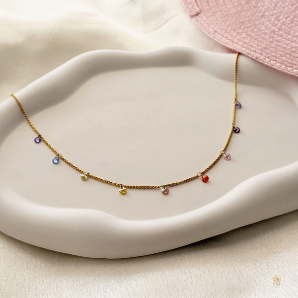 Multi Color Stone Drop Neck Chain