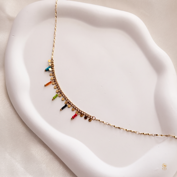 Disc And Bead Fringe Neck Chain