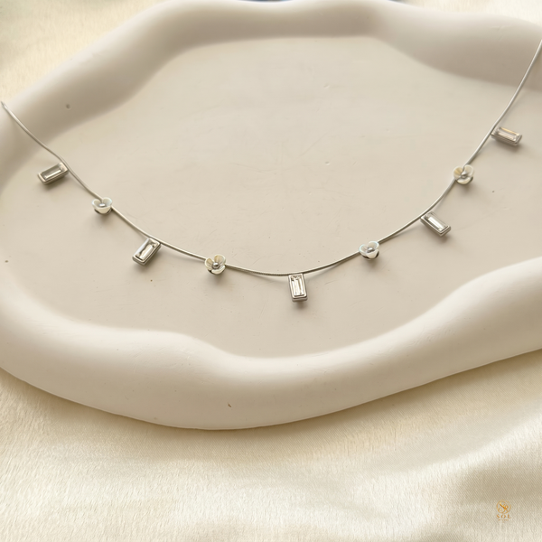 Silver Floral And Crystal Neck Chain